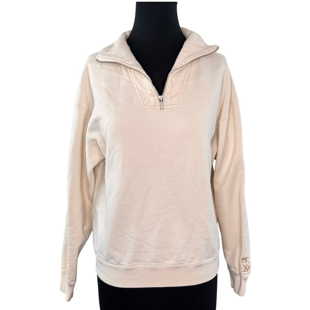 OVO X Drake October's Own Off White Sweatshirt Fleece 1/4 Zip Pullover S Small